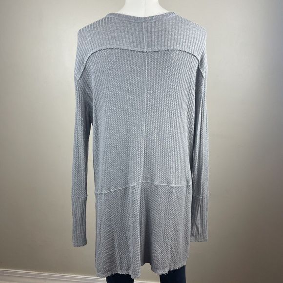 Free People Womens Ventura Oversized Top Tunic Small Gray Waffle Knit Distressed - Picture 6 of 10